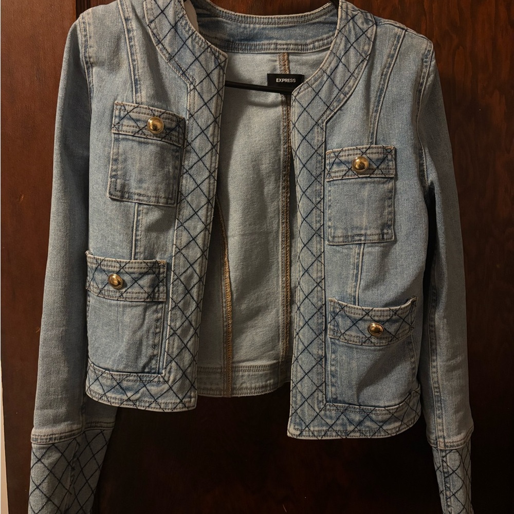 Express Quilted Denim Jacket with Gold Accents